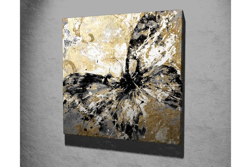 Lerretsbilde 45x45 cm - Abstrakt sommerfugl med gull- og svarte elementer - Gull / Svart / Hvit - Interiør - Maleri & posters - Lerretsbilder