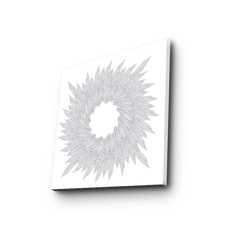 Lerretsbilde 45x45 cm - Abstrakt spiral av bladformede mønstre - Hvit / Grå - Interiør - Maleri & posters - Lerretsbilder