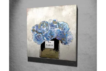 Lerretsbilde 45x45 cm - Blå roser i en parfymeflaske - Blå / Svart / Gull - Interiør - Maleri & posters - Lerretsbilder
