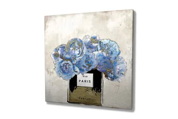 Lerretsbilde 45x45 cm - Blå roser i en parfymeflaske - Blå / Svart / Gull - Interiør - Maleri & posters - Lerretsbilder