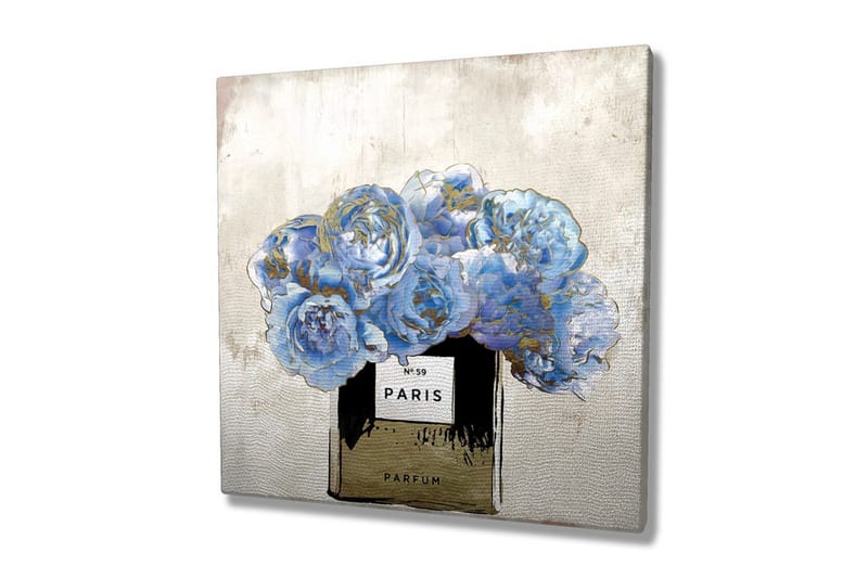 Lerretsbilde 45x45 cm - Blå roser i en parfymeflaske - Blå / Svart / Gull - Interiør - Maleri & posters - Lerretsbilder