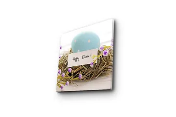 Lerretsbilde 45x45 cm - Blå påskeegg i et fuglerede med lilla blomster - Blå / Brun / Lilla - Interiør - Maleri & posters - Lerretsbilder