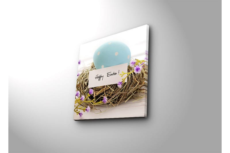 Lerretsbilde 45x45 cm - Blå påskeegg i et fuglerede med lilla blomster - Blå / Brun / Lilla - Interiør - Maleri & posters - Lerretsbilder