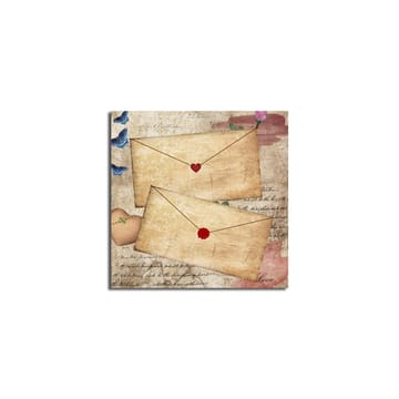 Lerretsbilde 45x45 cm - Bokstav med hjerter og blomster på gammeldags papir - Beige / Rød / Blå - Interiør - Maleri & posters - Lerretsbilder