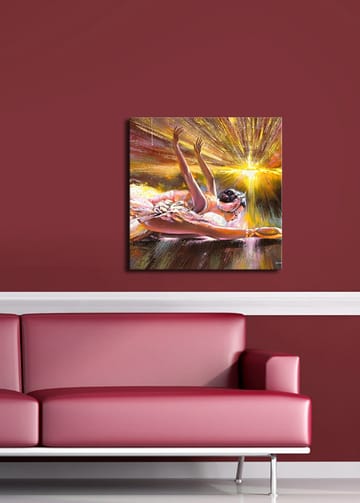 Lerretsbilde 45x45 cm - Dansende ballerina i en strålende lyskomposisjon - Rosa / Gull / Hvit - Interiør - Maleri & posters - Lerretsbilder