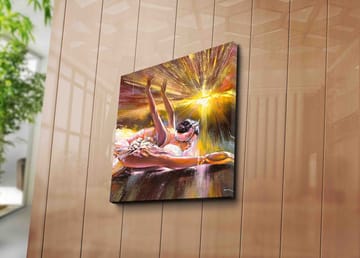 Lerretsbilde 45x45 cm - Dansende ballerina i en strålende lyskomposisjon - Rosa / Gull / Hvit - Interiør - Maleri & posters - Lerretsbilder