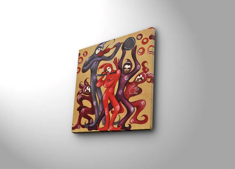 Lerretsbilde 45x45 cm - Dansende figurer i livlige røde og lilla nyanser, Rød / Lilla