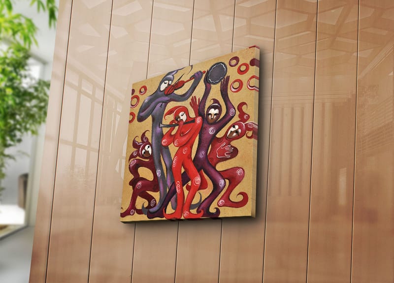 Lerretsbilde 45x45 cm - Dansende figurer i livlige røde og lilla nyanser - Rød / Lilla - Interiør - Maleri & posters - Lerretsbilder