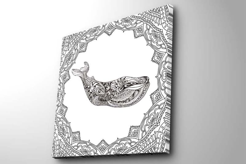 Lerretsbilde 45x45 cm - Dekorativ hval med detaljert mønster - Svart / Hvit - Interiør - Maleri & posters - Lerretsbilder