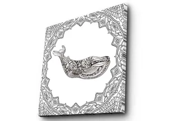 Lerretsbilde 45x45 cm - Dekorativ hval med detaljert mønster - Svart / Hvit - Interiør - Maleri & posters - Lerretsbilder