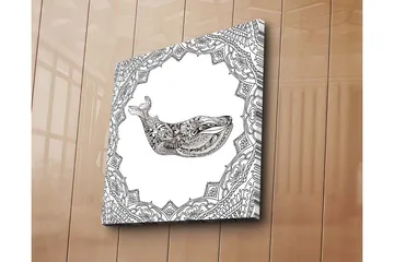 Lerretsbilde 45x45 cm - Dekorativ hval med detaljert mønster - Svart / Hvit - Interiør - Maleri & posters - Lerretsbilder