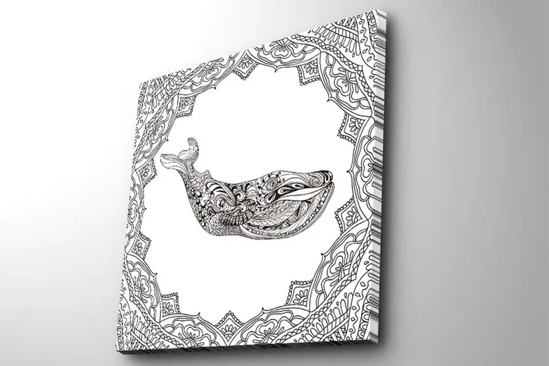 Lerretsbilde 45x45 cm - Dekorativ hval med detaljert mønster - Svart / Hvit - Interiør - Maleri & posters - Lerretsbilder