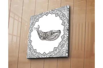 Lerretsbilde 45x45 cm - Dekorativ hval med detaljert mønster - Svart / Hvit - Interiør - Maleri & posters - Lerretsbilder