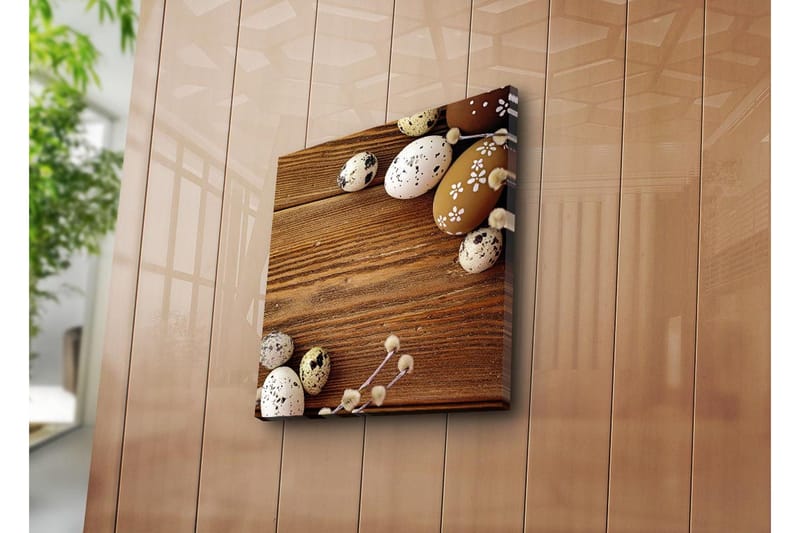 Lerretsbilde 45x45 cm - Dekorative egg på en treflate - Brun / Hvit / Beige - Interiør - Maleri & posters - Lerretsbilder