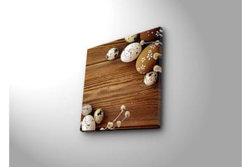 Lerretsbilde 45x45 cm - Dekorative egg på en treflate - Brun / Hvit / Beige - Interiør - Maleri & posters - Lerretsbilder