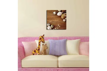 Lerretsbilde 45x45 cm - Dekorative egg på en treflate - Brun / Hvit / Beige - Interiør - Maleri & posters - Lerretsbilder