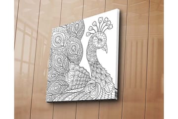 Lerretsbilde 45x45 cm - Detaljert fjærkre med intrikate mønstre - Svart / Hvit - Interiør - Maleri & posters - Lerretsbilder