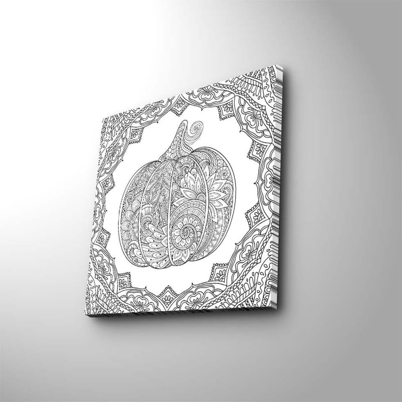 Lerretsbilde 45x45 cm - Detaljert gresskar med ornamentale mønstre, Svart / Hvit