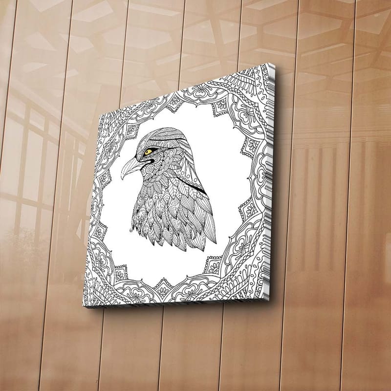 Lerretsbilde 45x45 cm - Detaljert illustrasjon av en ørn med en intrikat ramme - Svart / Gul - Interiør - Maleri & posters - Lerretsbilder