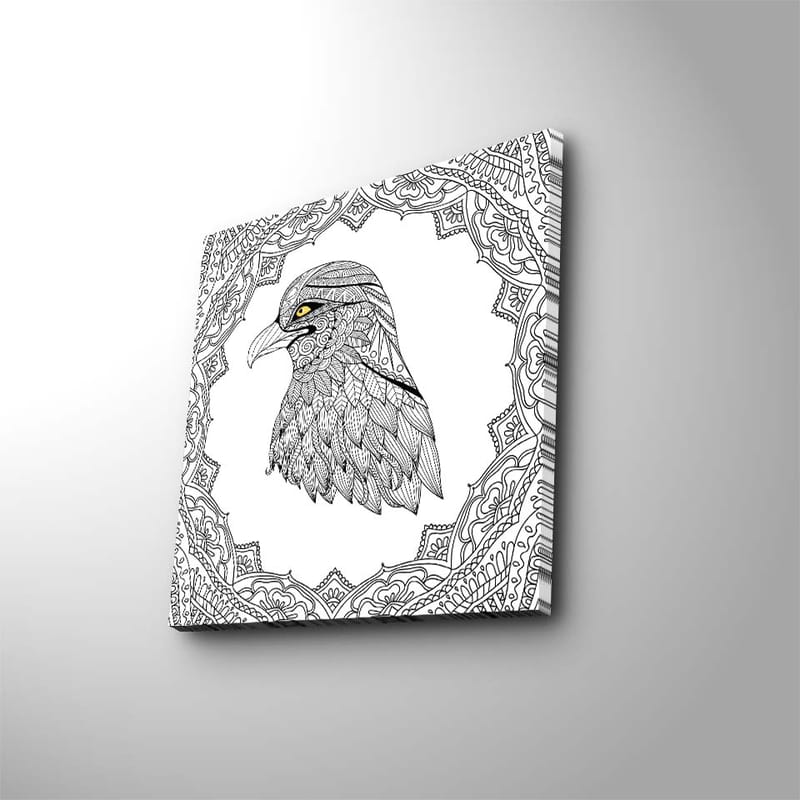Lerretsbilde 45x45 cm - Detaljert illustrasjon av en ørn med en intrikat ramme - Svart / Gul - Interiør - Maleri & posters - Lerretsbilder
