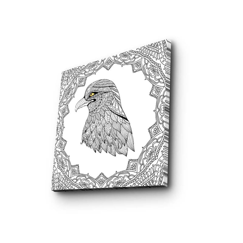 Lerretsbilde 45x45 cm - Detaljert illustrasjon av en ørn med en intrikat ramme, Svart / Gul
