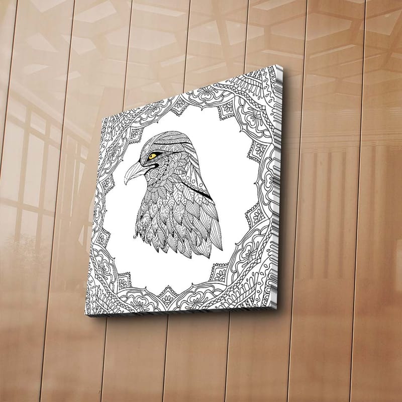 Lerretsbilde 45x45 cm - Detaljert illustrasjon av en ørn med en intrikat ramme - Svart / Gul - Interiør - Maleri & posters - Lerretsbilder