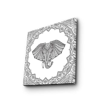 Lerretsbilde 45x45 cm - Detaljert illustrasjon av en elefant omgitt av ornamentale mønstre - Svart / Hvit - Interiør - Maleri & posters - Lerretsbilder
