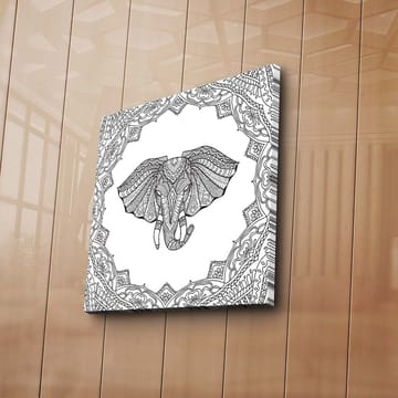 Lerretsbilde 45x45 cm - Detaljert illustrasjon av en elefant omgitt av ornamentale mønstre - Svart / Hvit - Interiør - Maleri & posters - Lerretsbilder