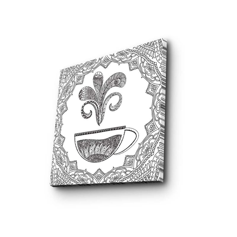 Lerretsbilde 45x45 cm - Detaljert illustrasjon av en kaffekopp med dampende mønster - Svart / Hvit - Interiør - Maleri & posters - Lerretsbilder