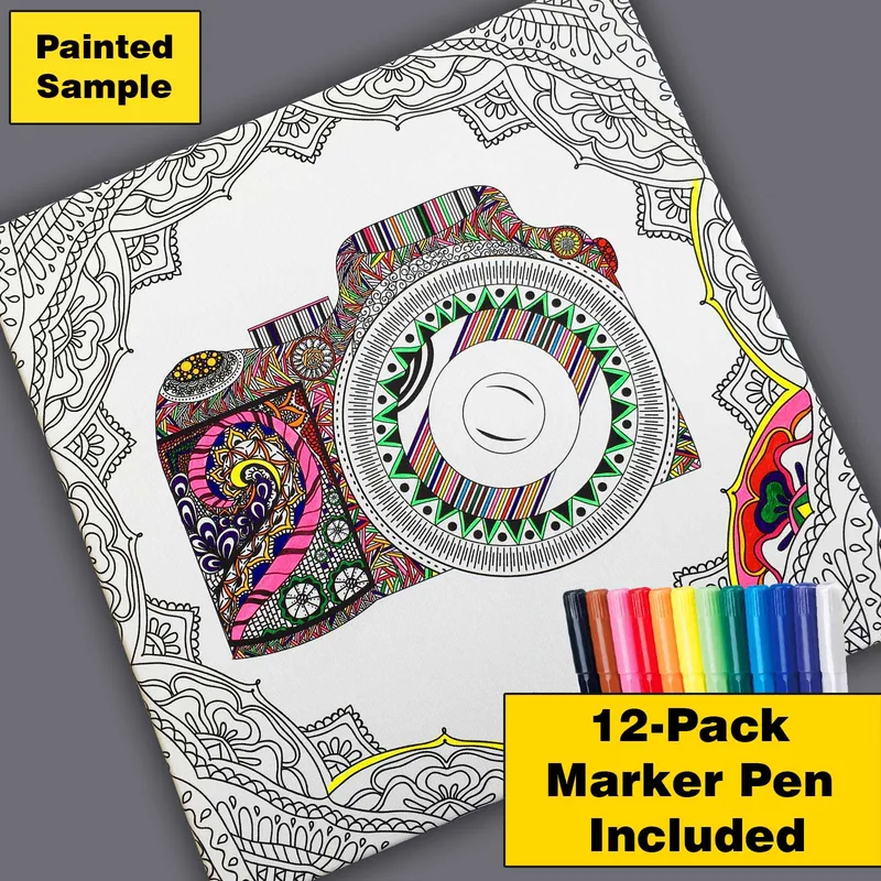 Lerretsbilde 45x45 cm - Detaljert illustrasjon av en kaffekopp med dampende mønster - Svart / Hvit - Interiør - Maleri & posters - Lerretsbilder
