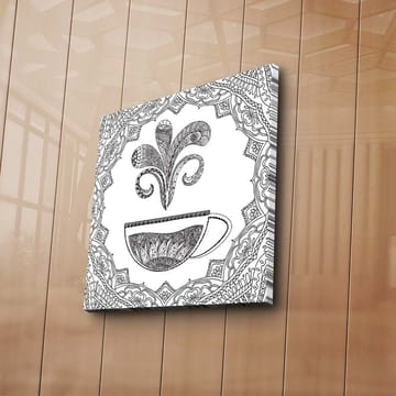 Lerretsbilde 45x45 cm - Detaljert illustrasjon av en kaffekopp med dampende mønster - Svart / Hvit - Interiør - Maleri & posters - Lerretsbilder