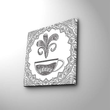 Lerretsbilde 45x45 cm - Detaljert illustrasjon av en kaffekopp med dampende mønster - Svart / Hvit - Interiør - Maleri & posters - Lerretsbilder