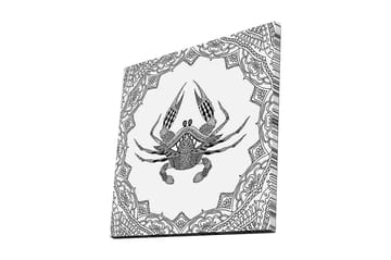 Lerretsbilde 45x45 cm - Detaljert illustrasjon av en krabbe omgitt av ornamentale mønstre - Svart / Hvit - Interiør - Maleri & posters - Lerretsbilder