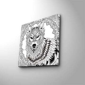 Lerretsbilde 45x45 cm - Detaljert illustrasjon av en ulv med ornamentale mønstre - Svart / Hvit - Interiør - Maleri & posters - Lerretsbilder