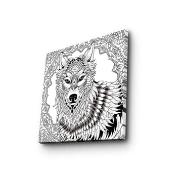 Lerretsbilde 45x45 cm - Detaljert illustrasjon av en ulv med ornamentale mønstre - Svart / Hvit - Interiør - Maleri & posters - Lerretsbilder