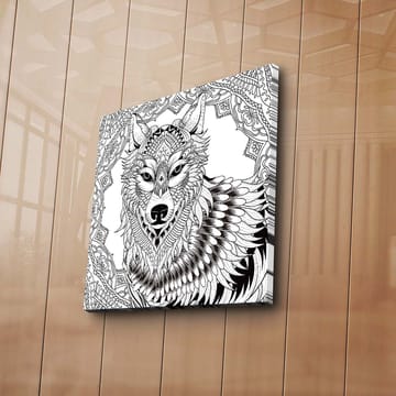Lerretsbilde 45x45 cm - Detaljert illustrasjon av en ulv med ornamentale mønstre - Svart / Hvit - Interiør - Maleri & posters - Lerretsbilder
