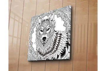Lerretsbilde 45x45 cm - Detaljert illustrasjon av en ulv med ornamentale mønstre - Svart / Hvit - Interiør - Maleri & posters - Lerretsbilder