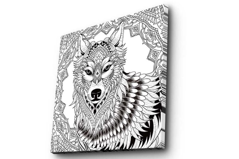 Lerretsbilde 45x45 cm - Detaljert illustrasjon av en ulv med ornamentale mønstre - Svart / Hvit - Interiør - Maleri & posters - Lerretsbilder