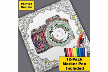 Lerretsbilde 45x45 cm - Detaljert illustrasjon av en ulv med ornamentale mønstre - Svart / Hvit - Interiør - Maleri & posters - Lerretsbilder