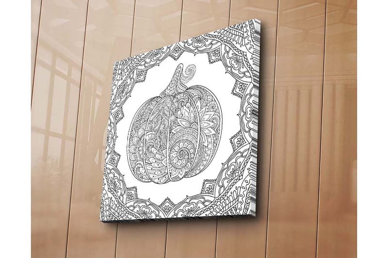 Lerretsbilde 45x45 cm - Detaljert illustrasjon av et gresskar omgitt av ornamentale mønstre - Svart / Hvit - Interiør - Maleri & posters - Lerretsbilder