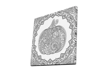 Lerretsbilde 45x45 cm - Detaljert illustrasjon av et gresskar omgitt av ornamentale mønstre - Svart / Hvit - Interiør - Maleri & posters - Lerretsbilder