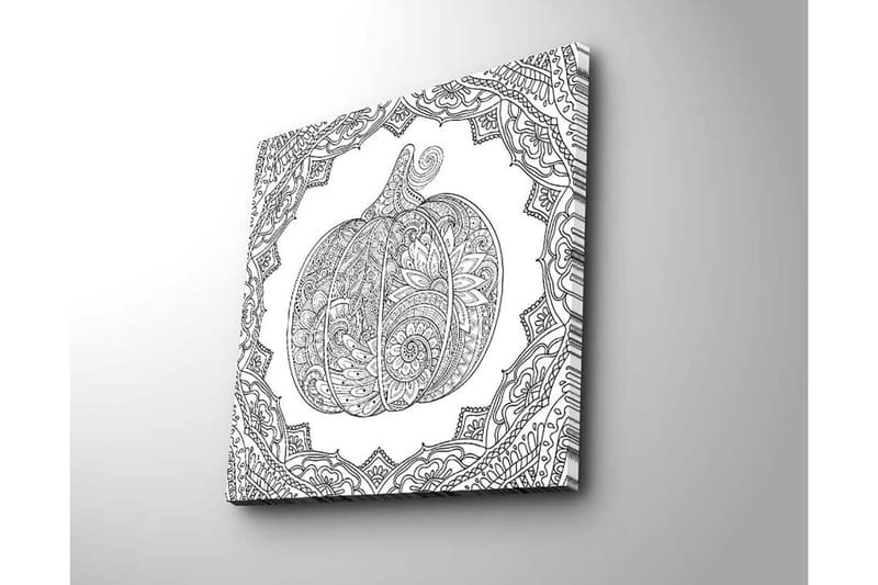 Lerretsbilde 45x45 cm - Detaljert illustrasjon av et gresskar omgitt av ornamentale mønstre - Svart / Hvit - Interiør - Maleri & posters - Lerretsbilder