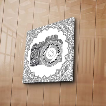Lerretsbilde 45x45 cm - Detaljert illustrasjon av et kamera omgitt av ornamentale mønstre - Svart / Hvit - Interiør - Maleri & posters - Lerretsbilder