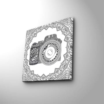 Lerretsbilde 45x45 cm - Detaljert illustrasjon av et kamera omgitt av ornamentale mønstre - Svart / Hvit - Interiør - Maleri & posters - Lerretsbilder