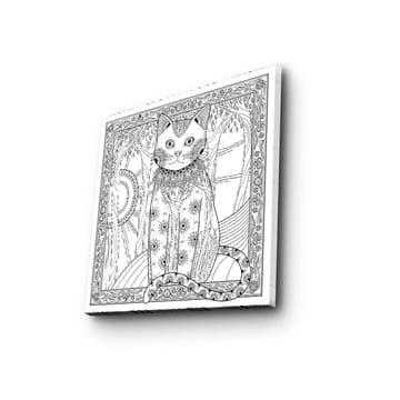 Lerretsbilde 45x45 cm - Detaljert katt med mønstre og ornamenter - Svart / Hvit - Interiør - Maleri & posters - Lerretsbilder