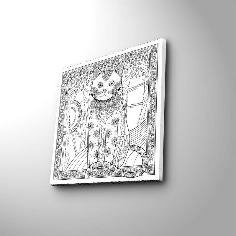 Lerretsbilde 45x45 cm - Detaljert katt med mønstre og ornamenter - Svart / Hvit - Interiør - Maleri & posters - Lerretsbilder