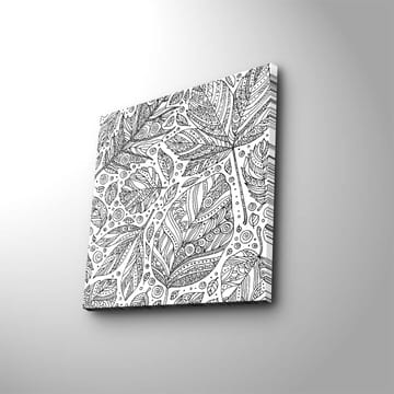 Lerretsbilde 45x45 cm - Detaljert komposisjon av blader med mønstre og linjer - Svart / Hvit - Interiør - Maleri & posters - Lerretsbilder