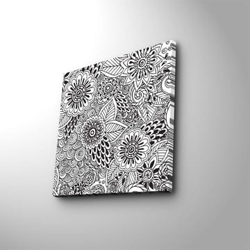 Lerretsbilde 45x45 cm - Detaljert komposisjon av blomster og spiraler - Svart / Hvit - Interiør - Maleri & posters - Lerretsbilder