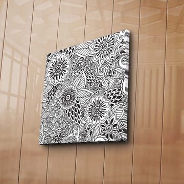 Lerretsbilde 45x45 cm - Detaljert komposisjon av blomster og spiraler - Svart / Hvit - Interiør - Maleri & posters - Lerretsbilder