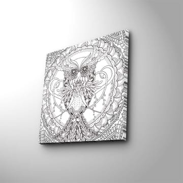 Lerretsbilde 45x45 cm - Detaljert og stilisert ugle omgitt av ornamentale mønstre - Svart / Hvit - Interiør - Maleri & posters - Lerretsbilder